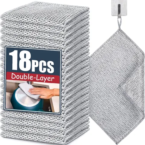 18Pcs New Upgrade Steel Wire Dishcloth,Double-Layer Powerful Cleaning Non-Scratch Wire Dishcloth Rag for Cookware, Sinks, Dishes, Stove Tops Kitchen