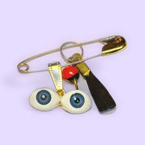 Azabache Protection Pin Amulet with Blue Santa Lucia Eyes and Peony, Absorbs Negative Energy, Guards Against Envy, Offers Spiritual Guidance for Home Religious Decor, Amulets
