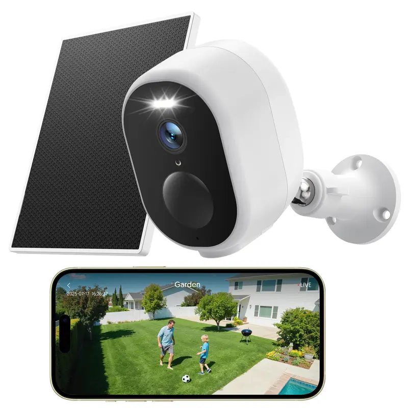 GNCC 2K Solar-Powered Outdoor Wireless Security Camera, 5G&2.4G WiFi, 5200mAh Battery, Color Night Vision, IP65 Waterproof, PIR Motion Sensor, 2-Way Audio, Cloud&SD Card Storage for Home Monitoring, Smart Home Gadgets, Cameras & Systems