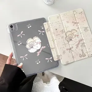 1 Piece Kitten Bow Ribbon Tablet Case for iPad Air 11" 2025 / 10.9" / Air 4/5/6 / 10.2" / Pro 11" / A16 / 10th Gen / 9.7" / 10.5" with Sleep/Wake Function