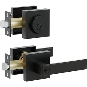 Keyed Alike Heavy Duty Front Door Lock Set, Entry Door Handle and Single Cylinder Deadbolt Combo, Reversible for Right/Left Side, Matte Black for Home and Office Security