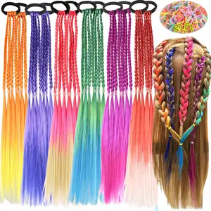 KF5-HBA136 Colored Braids Hair Extensions with Rubber Bands Rainbow Braided Synthetic Hairpieces Ponytail Hair Accessories for Women Kids Girls Party Highlights Cosplay Dress Up (12PCS A Style)