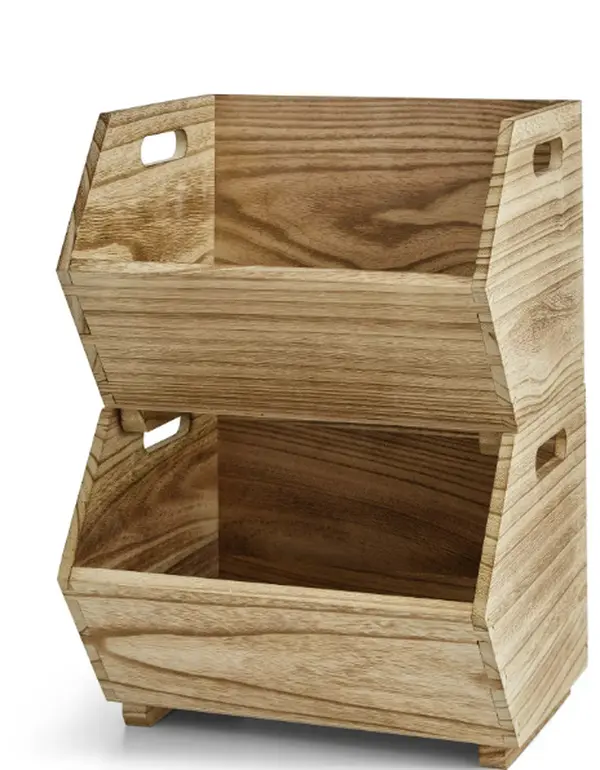 Adult Natural Wood Stacking Storage Bin Set 2-Piece Boxes Organiser