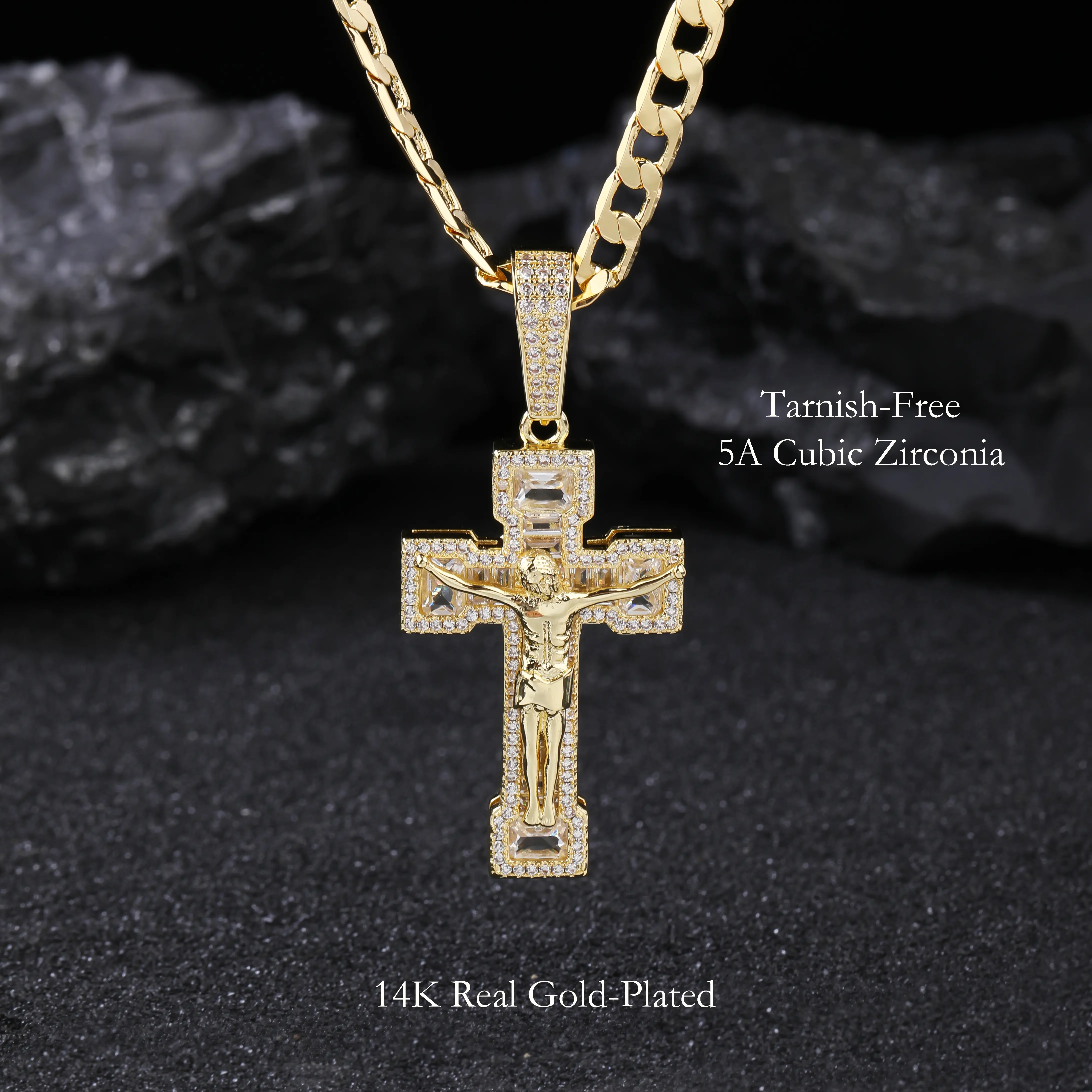 Chrysmos 14K Gold Plated Jesus Christ Cuban Necklace | 24 Inch,5mm Hand Polished | Religious Gift for Men & Women