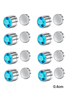 4 Pairs Magnetic Earring Studs Nose Studs Fake Nose Studs Ear Clips with Cubic Zirconia, Secure Magnetic Mechanism, Magnetic Closure, Clip On Earrings Stainless Steel No Need Piercing Fake Nose Rings Earring Jewelry