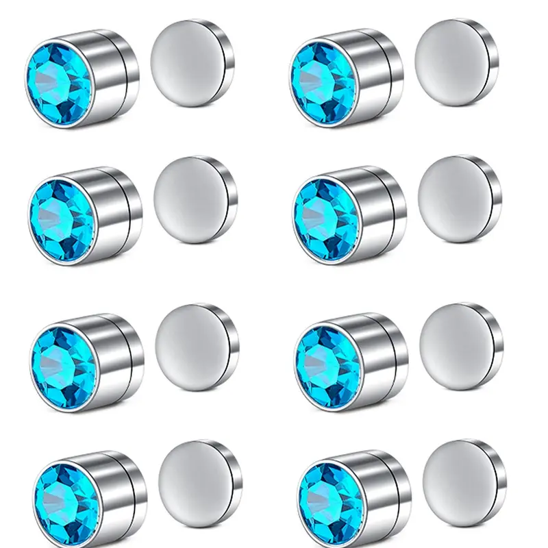 4 Pairs Magnetic Earring Studs Nose Studs Fake Nose Studs Ear Clips with Cubic Zirconia, Magnetic Closure, Clip On Earrings Stainless Steel No Need Piercing, Fake Piercings
