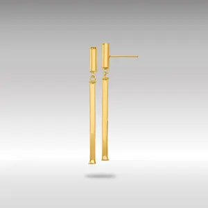 14K Gold Fancy Squared Post Dangle Earrings - Model E815