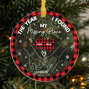 The Year I Found My Missing Piece Ornament- Personalized Striped Keepsake For Couples, Celebrating Love And Connection With Names And Special Details