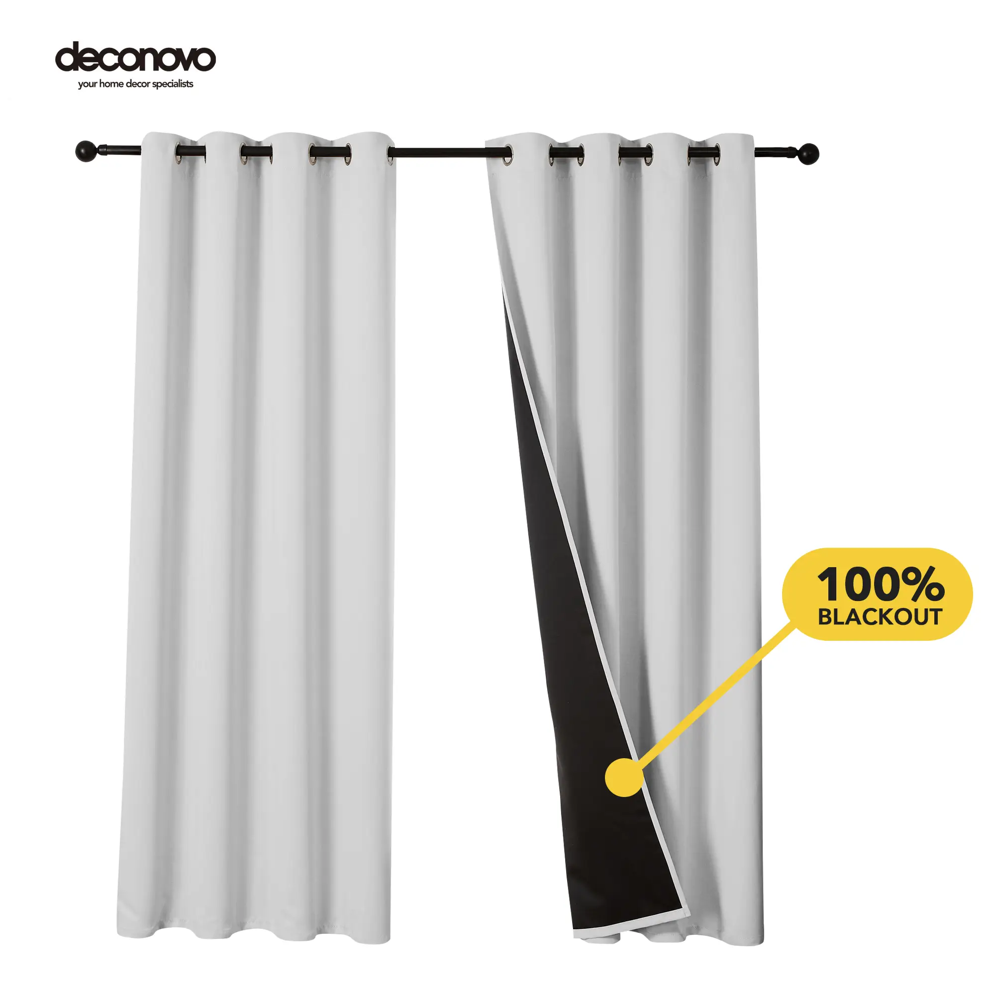 100% Blackout Curtains (2 Panels) - Thermal Insulated, Soundproof & Cold-Proof Grommet & Back Tab Drapes for Living Room & Bedroom by Deconovo