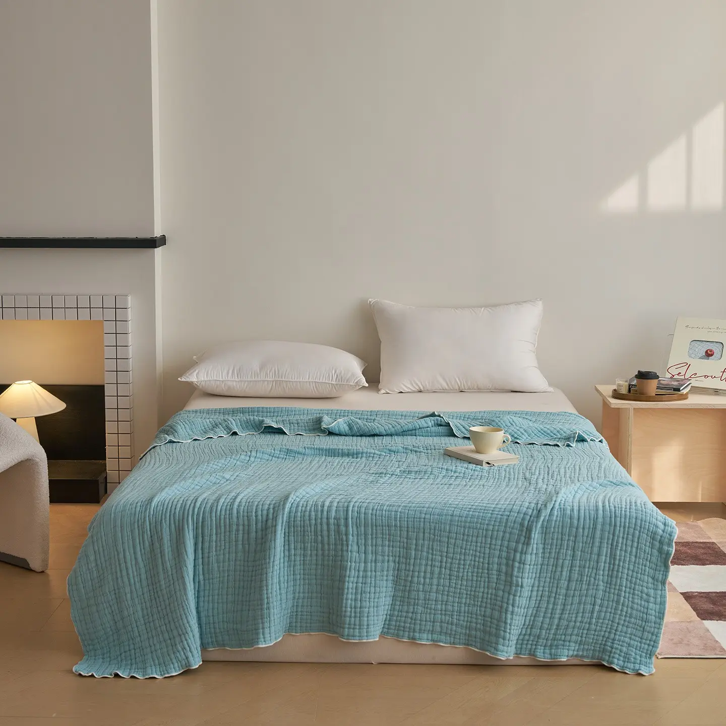 Six-Layer Bubble Satin Solid Color Towel Blanket, Soft Skin-Friendly Comfortable Towel Rug, Breathable Absorbent Nap Blanket