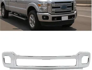 Front Bumper Face Bar Compatible with 2011-2016 Ford F250 F350 F450 Super Duty Platinum, King Ranch, Lariat, XL, XLT W/Fog Light Holes Replacement for FO1002416 BC3Z17757B Steel Chrome Silvery