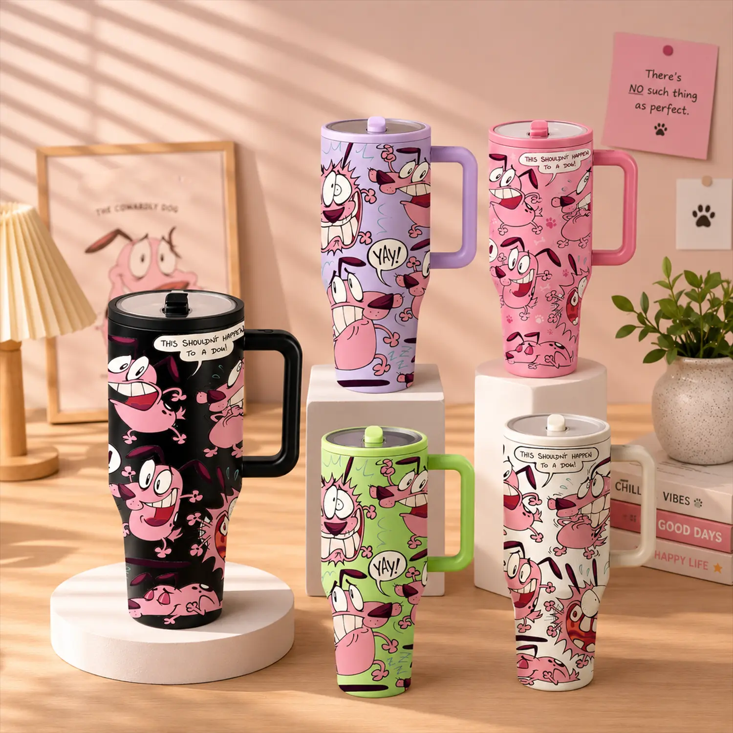 insulated mug, retro cartoon dog style print, comic tumbler, Leakproof Insulated Tumbler, double wall vacuum cup, leak proof lid, large capacity thermal mug, keeps hot 12 hours cold 24 hours, gift, reusable, Stainless Steel Drinkware