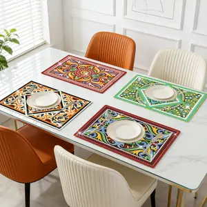 4-Piece Bohemian Style DIY Diamond Painting Placemat Kit, Diamond Art Supplies for Festive Gathering and Holiday Table Decoration