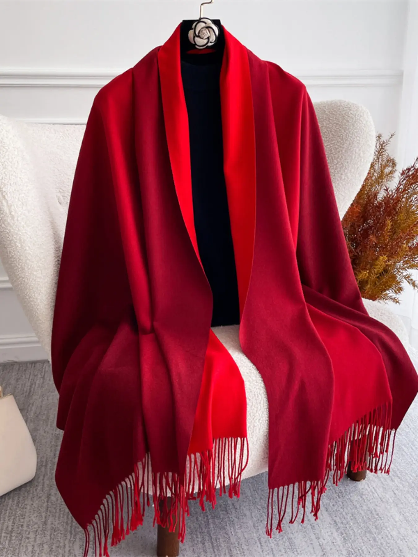 Women's Fashion Gradient Color Winter Scarf, Thick Warm Imitation Cashmere Shawl, Multi-Functional Headscarf, Windproof Outdoor Neck Warmer hijab