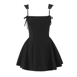 Women's Belted Tube Top Tutu Dress - European City Style, Silhouette-Enhancing, Black