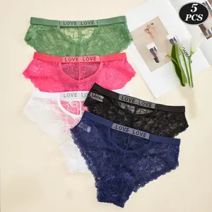 Payina 5-Piece lace underwear ladies panties Rhinestone Waistband Lace Panty Set for Women, Sexy Multi-Color Sheer Lingerie with Cutout Detail, Seductive & Elegant Intimate Wear Collection for Bold Femininity Womenswear