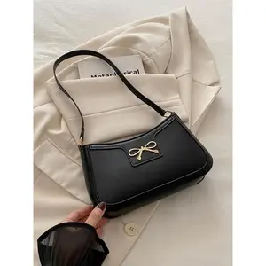 Women's Bow Decorated Shoulder Bag, Fashionable Solid Color Bag for Daily Used, Casual Trendy Versatile High-quality Daily Commuting Bag, Fashion Purses