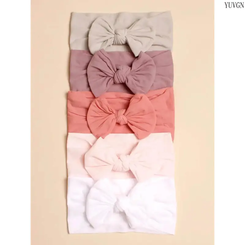 5Pcs Baby Bow Hair Bands - Soft Skin-Friendly High-Stretch Hair Accessories, Cute Big Bow Design for 0-3 Months, 4-12 Months Girls, Comfortable Elastic Headbands for Daily Indoor Recreation