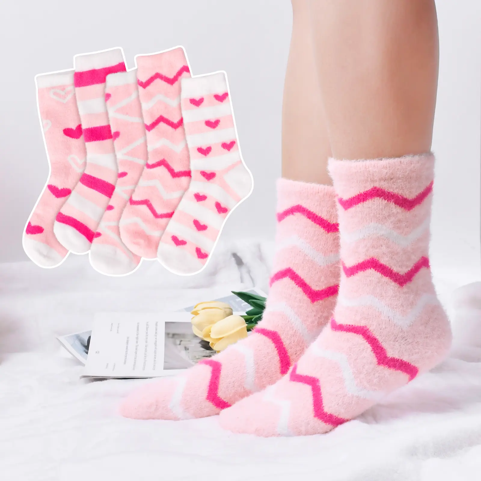 Fuzzy Socks for Women, Warm Cozy Fluffy Thick Plush Slipper Socks for Home Winter Lounge