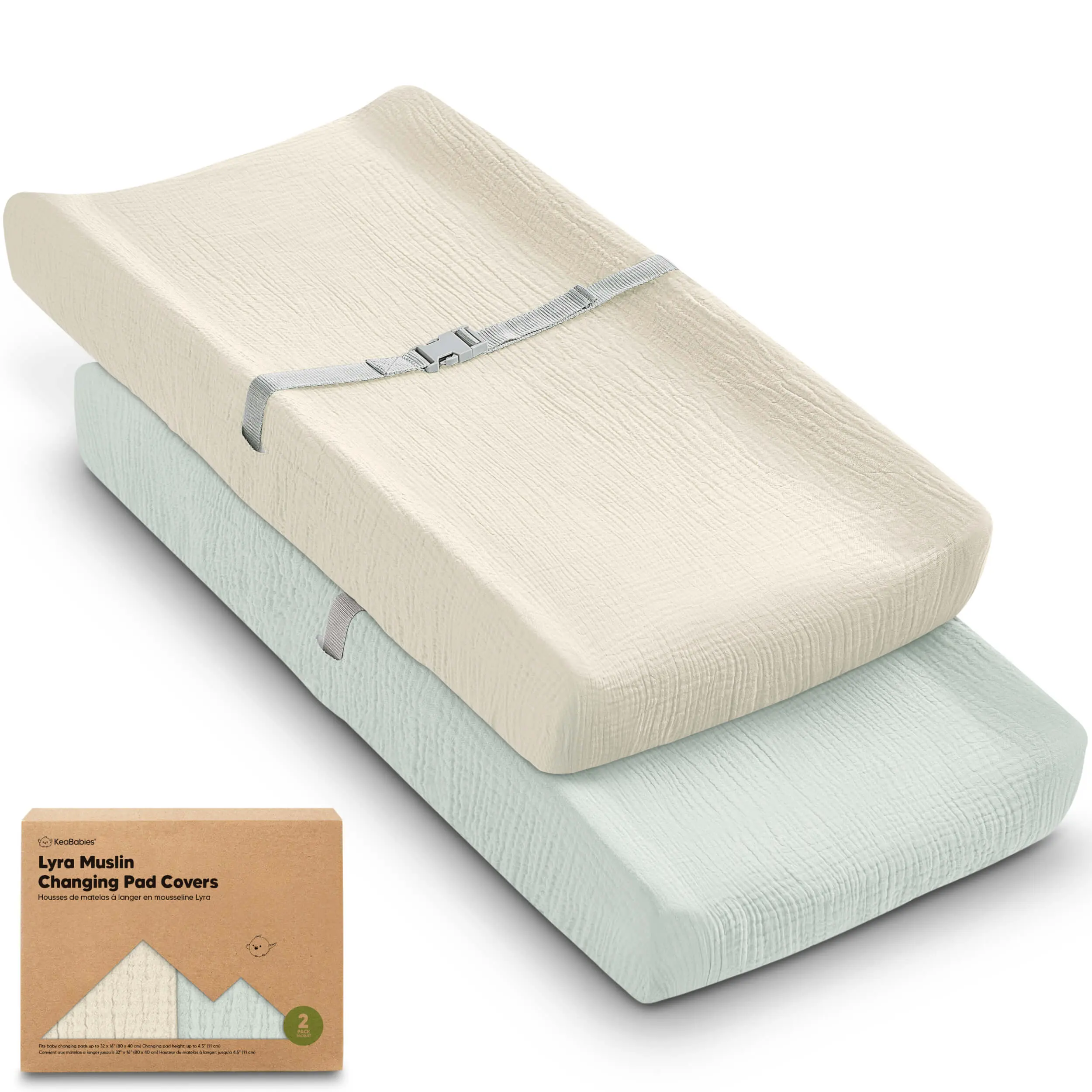 2-Pack Muslin Diaper Changing Pad Covers Boy, Girl – Soft Breathable Muslin Cotton Changing Table Cover, Organic Baby Changing Pad Sheets, Contoured Change Pads Liners Washable 34 x 18