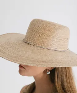 Rope Chain Band Hat - Light Brown, Wide Brim, Adjustable Fit, Ideal for Outdoor Wear