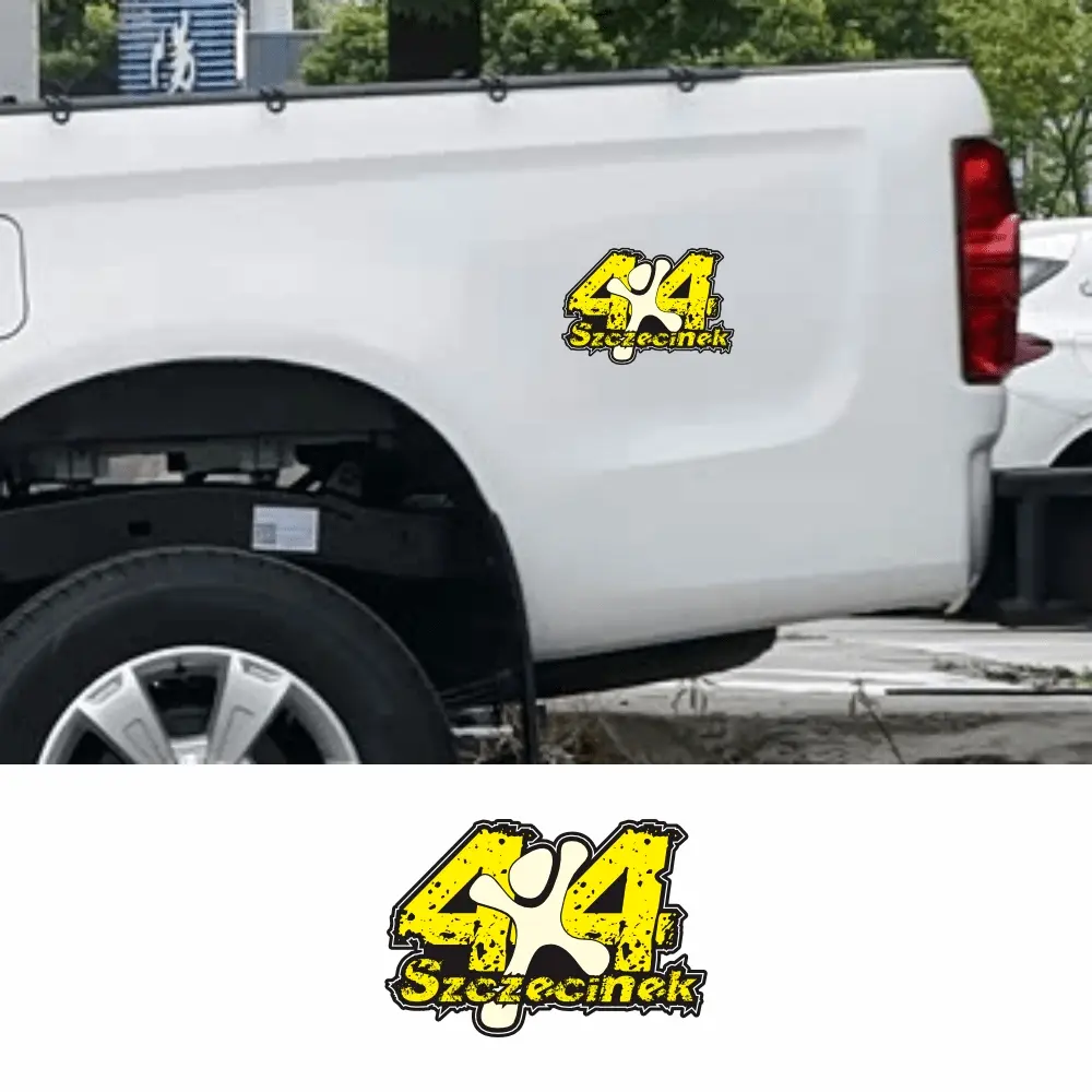 1PC Street Trendy Off-Road Retro Regional Logo Sticker Stick on off-road car bodies or outdoor off-road club peripherals, this yellow & black distressed 4x4 + Szczecinek decor instantly has a rough regional off-road vibe, off-road lovers