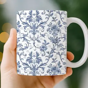 Blue Floral 11oz Coffee Mug - Calligraphy Hidden Message Mug - Funny Coffee Mug - Handle Cup, Best Gift For Coffee Lovers