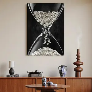 Framed 1pc Wooden Frame Canvas , Art Print Poster, an Hourglass with Lots of Dollar Bills Inside, Suitable for Aesthetic Room Decoration in Office Corridor Home Living Room, ular Wall Hanging, Gift