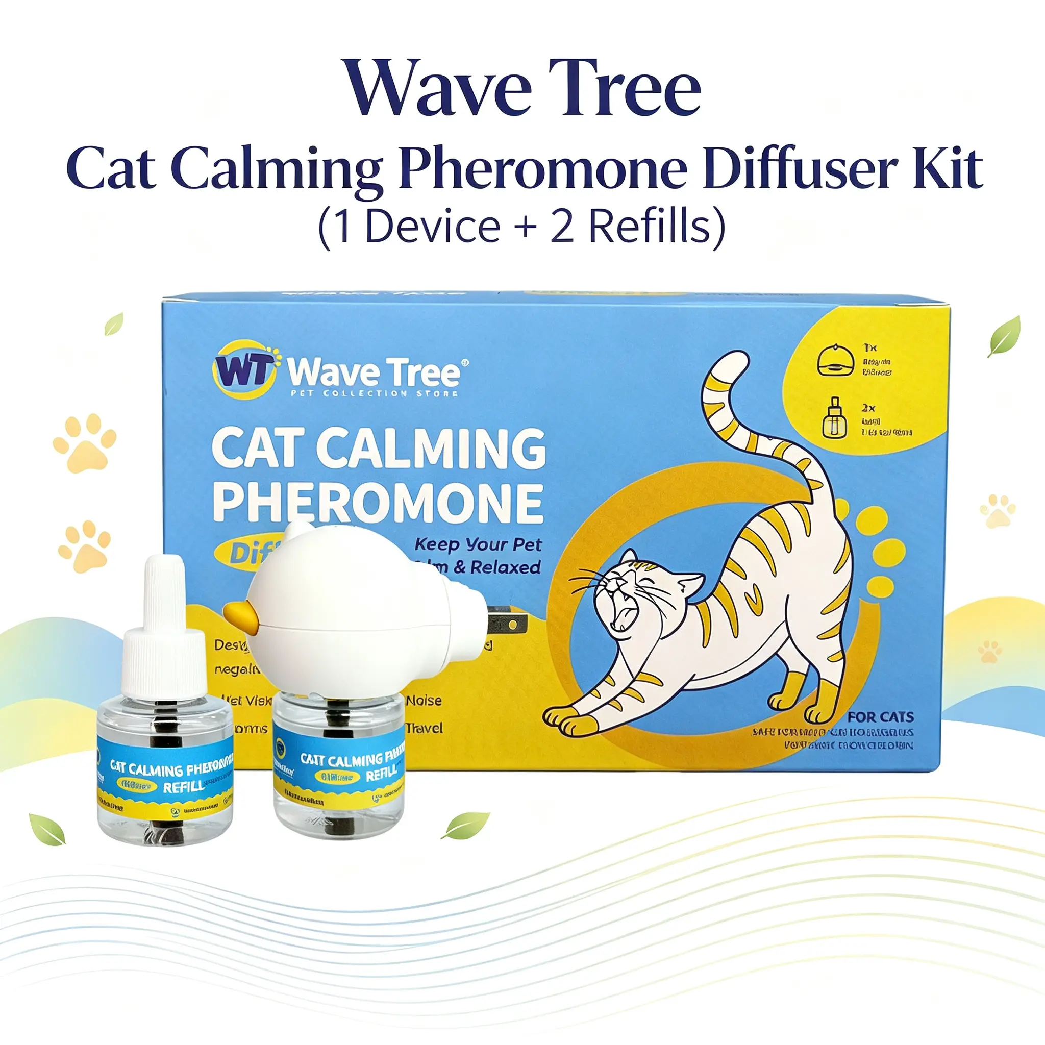 Cat Calming Pheromone Diffuser, 2 Refills & 1 Diffuser Included, Helps Reduce Stress, Scratching & Spraying During Moving, Travel & Environmental Changes | DealsForYouDays