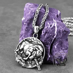 GTHIC Punk Bull Charging Stainless Steel Animal Pendant Powerful Symbolic Necklace for Men Everyday Fashion