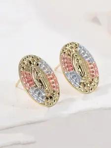 Vintage Copper Engraved Texture Artisan Craftsmanship Earrings, Sacred Prayer Earrings for Women, Stud Earrings Jewelry, Stylish Tri-Color Design for Daily and Party Wear