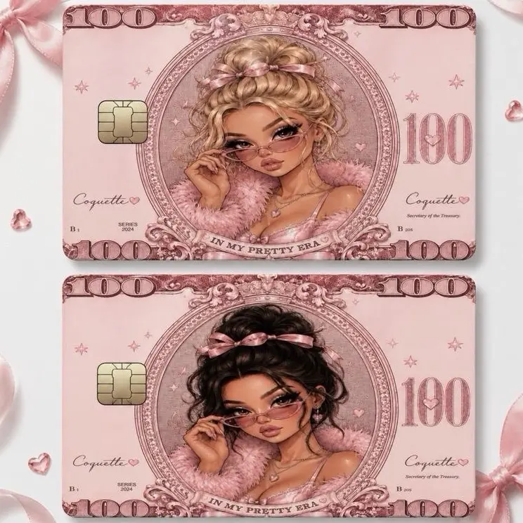 Pink Money Credit Card Sticker | Luxury Coquette Card Skin , Cute Aesthetic Adhesive Vinyl Accessory, 3.37x2.125 in Premium Waterproof Scratch-Resistant Decoration Sticker Adhesive Stickers