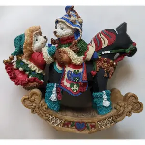 Vintage Christmas Bear and Rocking Horse Figurine