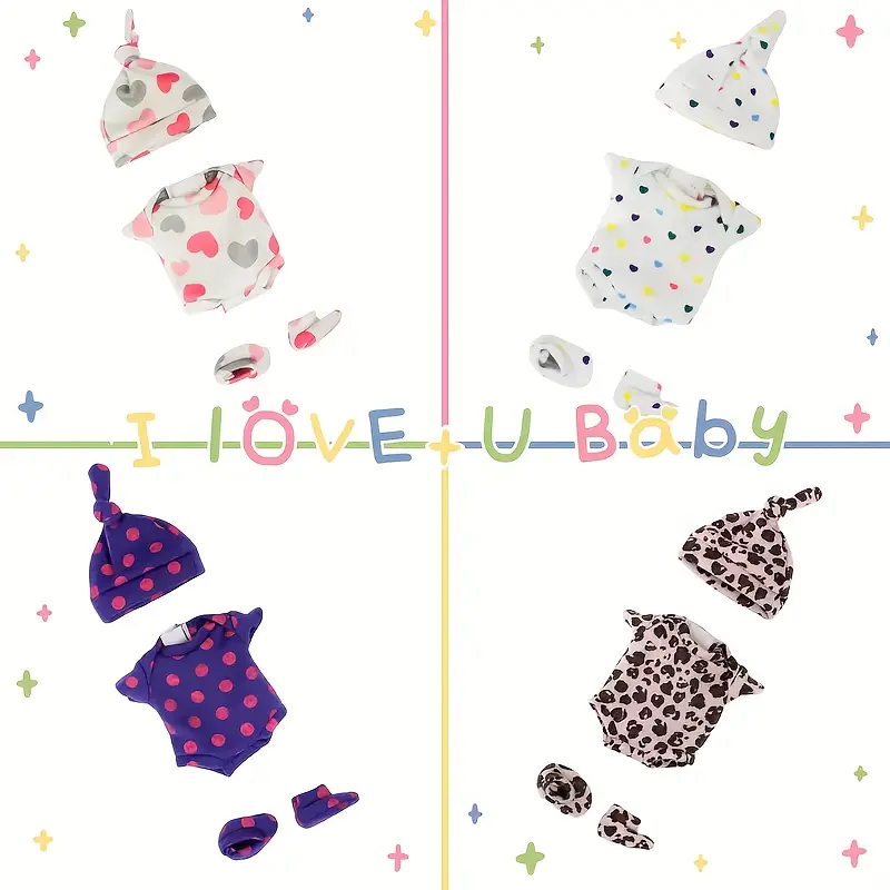 4 Sets Of Fashionable Reborn Doll Clothes Fit For 12-14 CM Reborn Doll With Good Quality For Reborn Doll's Gift (Without Doll)