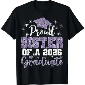 [100% Cotton]MONO LABEL Proud Sister Of A 2026 Graduate T-Shirt| Purple Printed Unsex Shortsleeve Graduation Family Tee