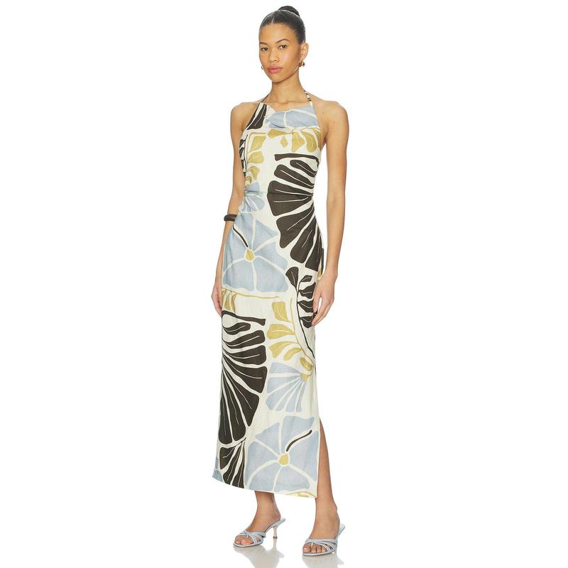 SIR. Lola Pleated Midi Dress in Fiorello Verde