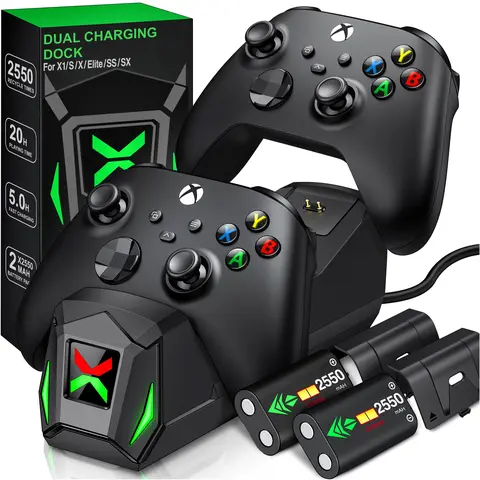 ESYWEN Dual Charging Dock USB Accessories with 2x2550mWh Rechargeable Battery Packs, Compatible with Xbox Series X|S, Elite Gamepad, Back to School Haul