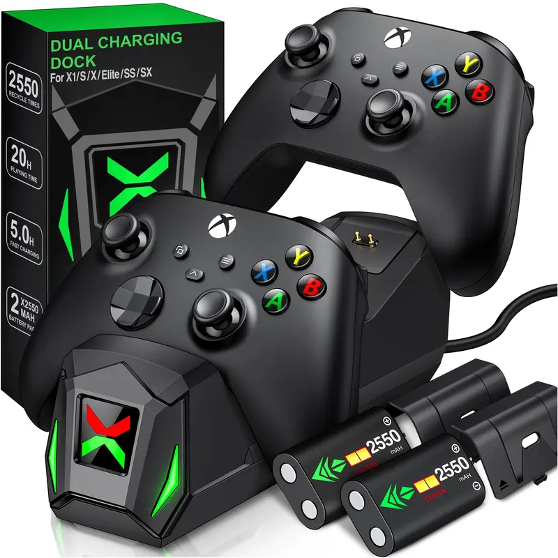 ESYWEN Dual Charging Dock USB Accessories with 2x2550mWh Rechargeable Battery Packs, Compatible with Xbox Series X|S, Elite Gamepad, Back to School Haul