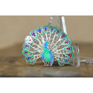 Topazio Enamel Silver Peacock Pin Brooch - Stamped and Tested Sterling Silver - Topazio Jewelry - Portuguese Jewelry