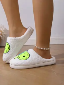 Pickleball Theme Plush Slippers, Ultra-Soft Lightweight Non-Slip Home Shoes, Winter Warm Bedroom Slippers, Unisex Trendy Sport Style Footwear