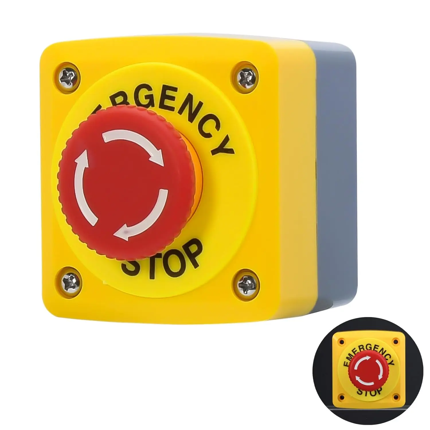 Emergency Stop Button Switch E-Stop Momentary Shut Off Red PushButton Switches 1NO 1NC 660V 10A with Box