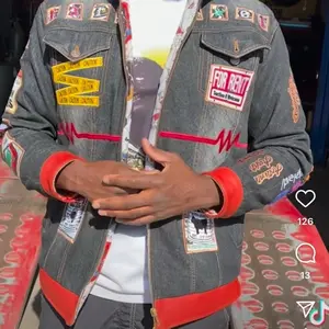 Farewell > Welfare Black Denim Jacket 2nd Edition with Genuine Leather Collar, Cuffs, and Embroidered Patches, Limited Collection - Menswear, Coats urban fashion streetwear street fashion