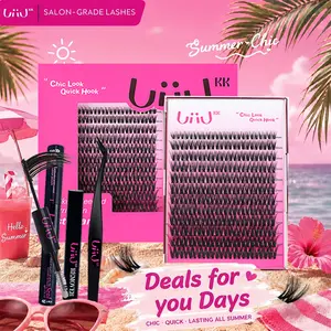 UiiUKK Flora Lash Kit Volume Boosting Waterproof Long-Lasting DIY Extensions 144 PCS Cluster Lashes Soft Kim & Kylie D curl 8-18mm Mix Easy DIY At Home Ultra Thin Band beach essentials
