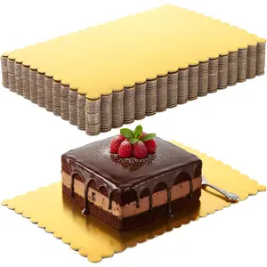 25 count Rectangle Cake Boards,  Dessert Display Boards, Quarter Sheet Cake Bases, Sturdy Cardboard Serving Trays with Scalloped  for Bakery Cakes, Cupcakes, Pastries