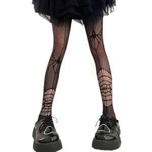 ALIELNOSIRRAH 'Spider Nest' Spider Web Thigh High Fishnet Tights Black Goth Alt Stockings Y2K Rave Outfit