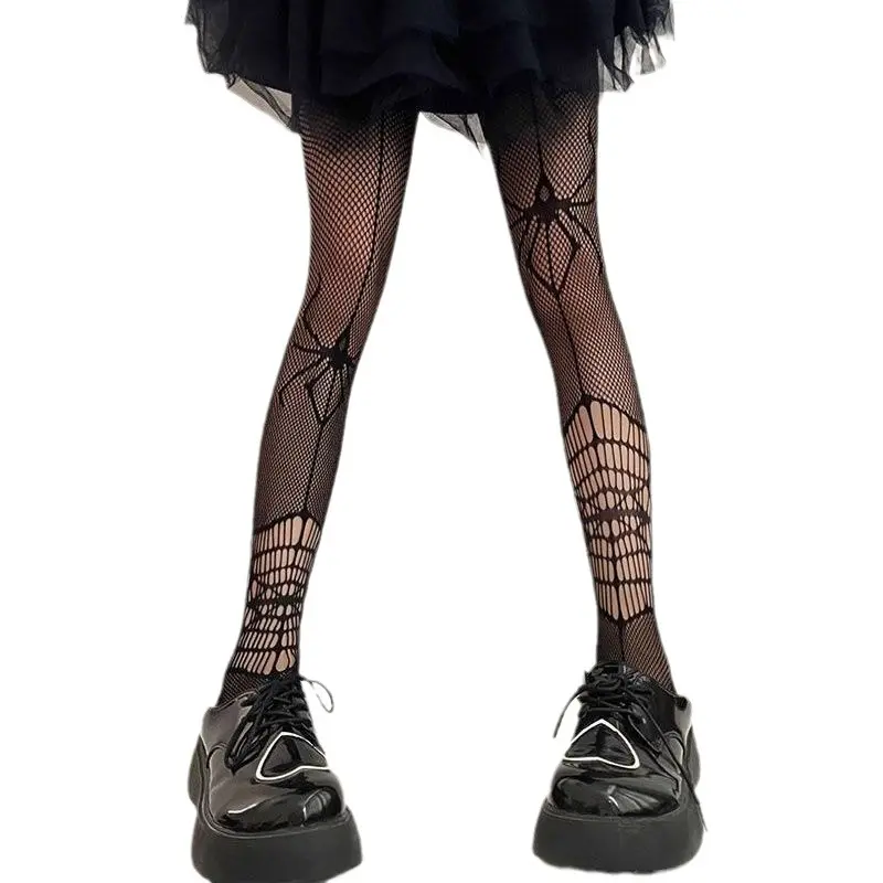 ALIELNOSIRRAH 'Spider Nest' Spider Web Thigh High Fishnet Tights Black Goth Alt Stockings Y2K Rave Outfit