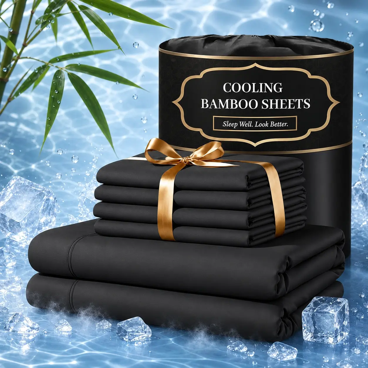 Jollyvogue 6PCS Bamboo Blend Queen Size Sheet Set - Soft Breathable Silky Cooling Bedding for Hot Sleepers, Children's Bedding, Flat/Fitted Sheets, Pillowcases, Machine Washable Perfect Gift