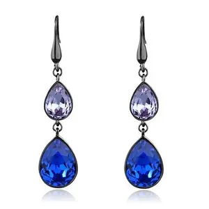 Edwin Earls Light Black Stainless Steel Hook Earrings with Top Grade Crystals in Multi Color for Women