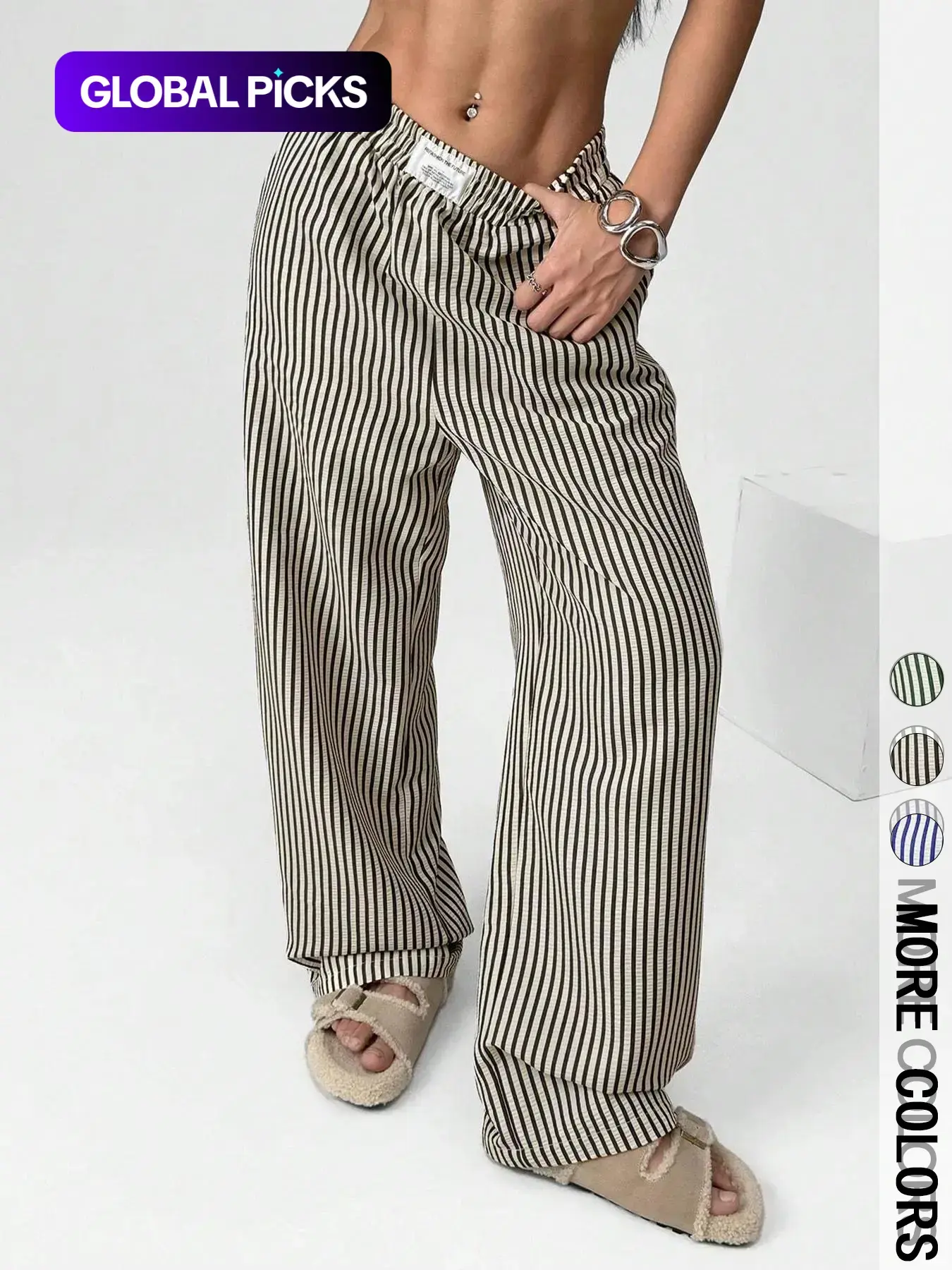 Women's Striped Woven Textured Loose Wide Leg Baggy Pants, Casual Lounge Pants for All Seasons, Stylish and Comfortable Long Trousers, Perfect for Casual and Formal Wear, Chic, Casual Style Bottoms