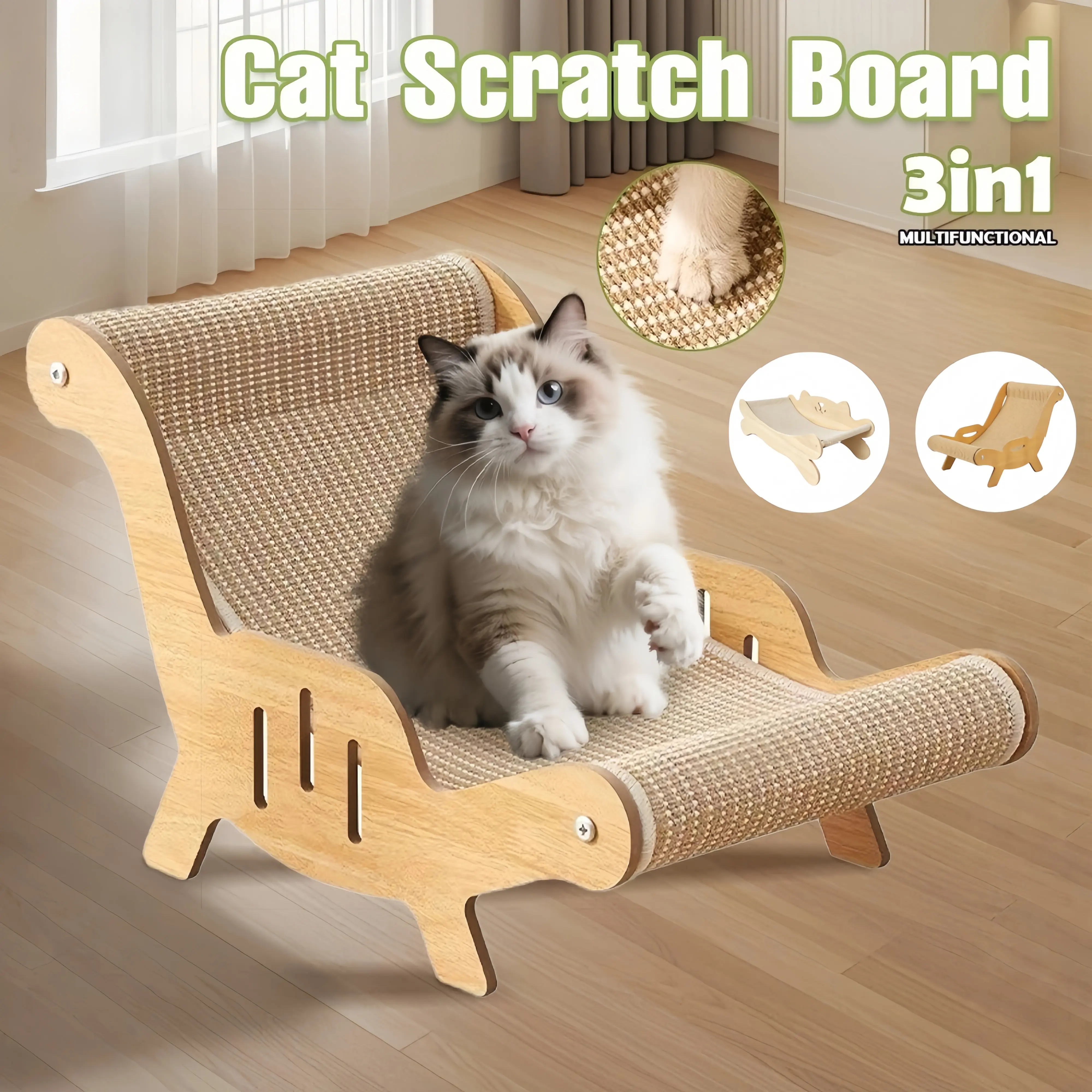 [MeynnPet]  Sisal Cat Scratching Bed, Nartural Sisal Wear-resisitant Cat Scratcher/ Cat Paw Pad for Large Cats/ Cat Scratching Board Protects Cat From Scratching/Cat Lounge Chair/Pet Toy & Bed/Sisal Scratching Posts/Anti-Slip Base